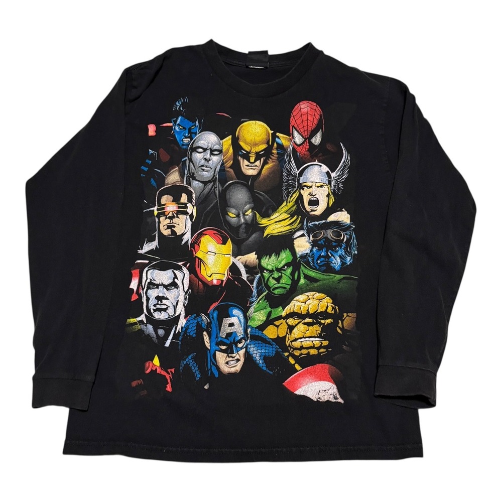 Vintage 2000s Marvel Mad Engine‎ Character Jumbo Print Long Sleeve Shirt Men's S